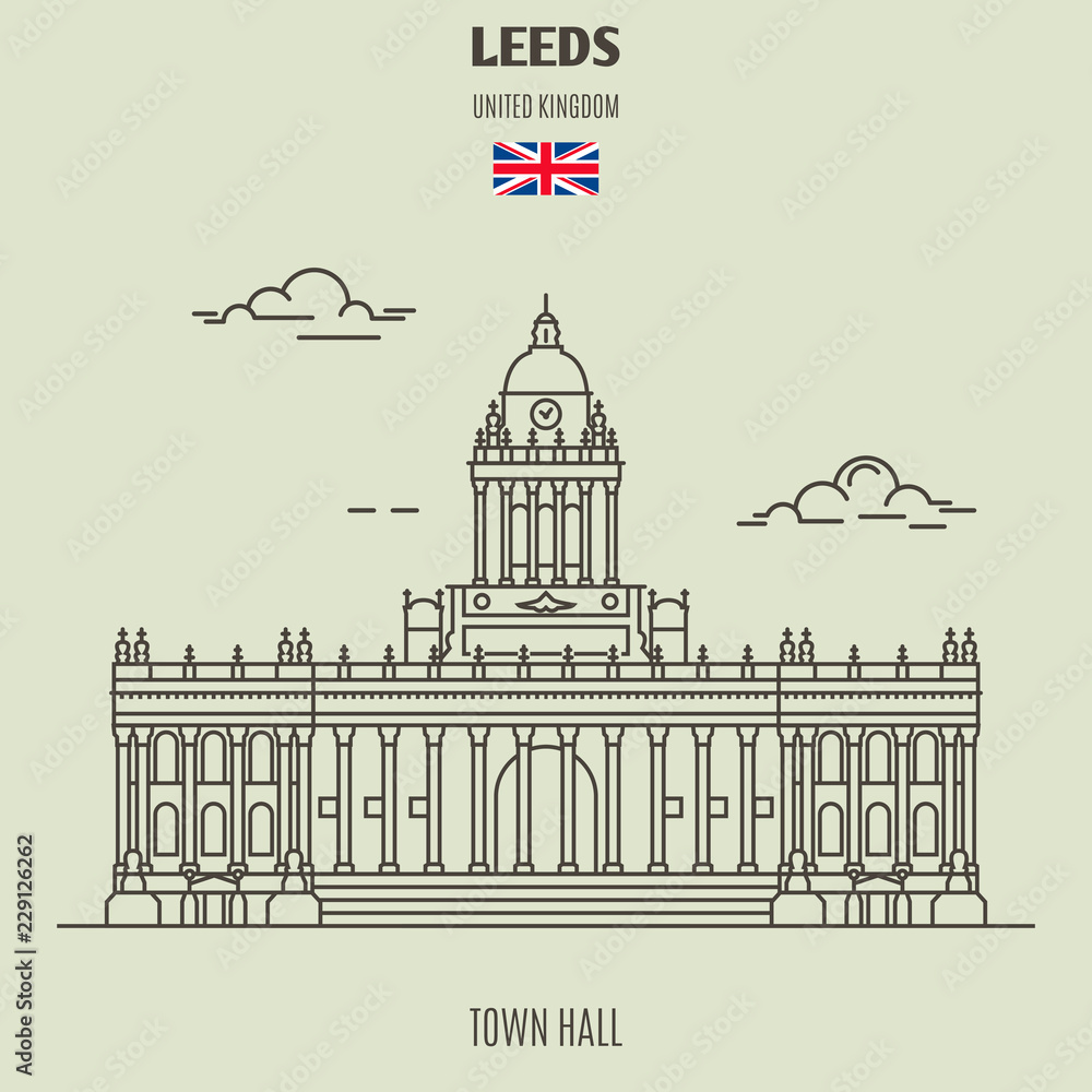 Town Hall in Leeds, UK. Landmark icon