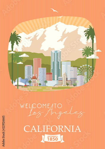 Los Angeles vector city template. California poster in colorful flat style.
