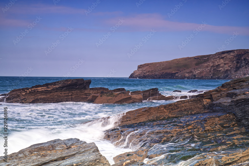 A scenic view of the west Cornwall coast taken from Port William near Tintagel and Bossiney on a sunny Autumn day