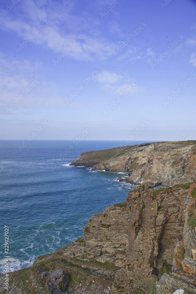 A scenic view of the west Cornwall coast taken From Barras Nose near Tintagel and Bossiney on a sunny Autumn day