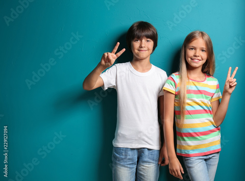 Boy and girl in t-shirts sh...