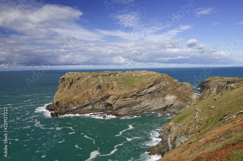 A scenic view of the west Cornwall coast near Tintagel and Bossiney on a sunny Autumn day