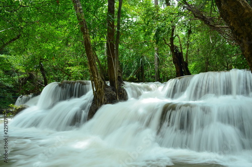 Scenic view of waterfall in the forest  seventh floor  huai mae khamin waterfall kanchanaburi thailand.