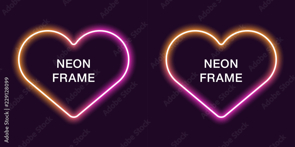 Neon frame in heart shape. Vector template Neon frame in heart shape. Vector template