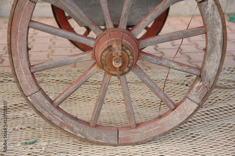 wheel of wooden fishing cart
