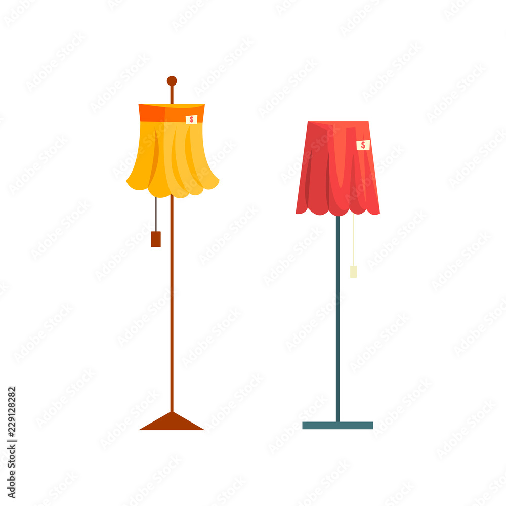 Floor lamps, old unnecessary thing, garage sale vector Illustration on a white background Floor lamps, old unnecessary thing, garage sale vector Illustration on a white background