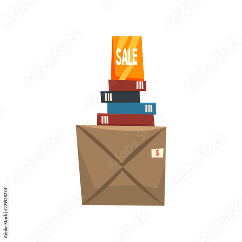 Old unnecessary things, books and box with old stuff, garage sale vector Illustration on a white background