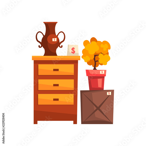 Old unnecessary things, garage sale vector Illustration on a white background