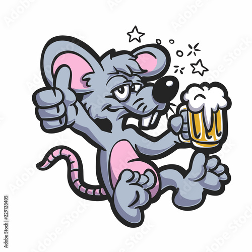 Drunk rat with beer vector illustration