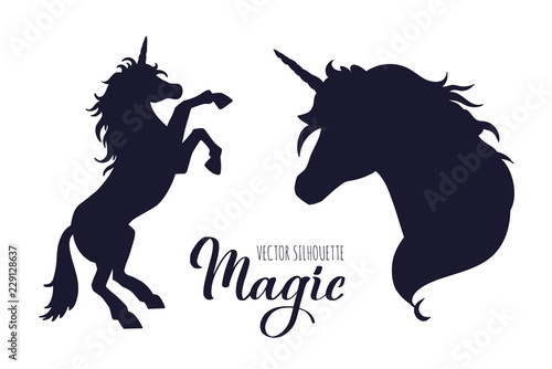 Magic Unicorn silhouette collection . Vector hand drawn