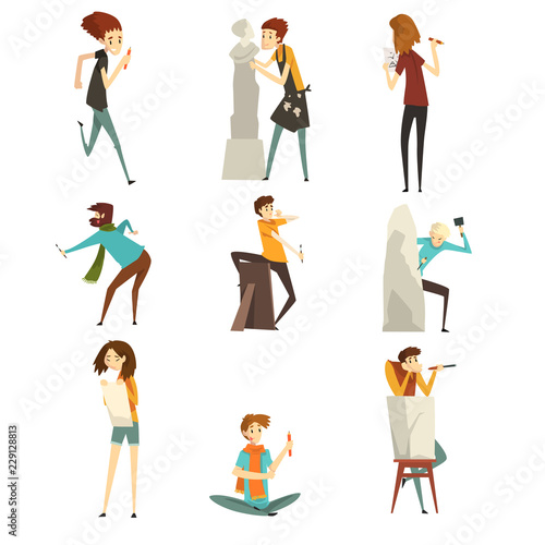 People of creative professions set, talented artists and sculptors characters, creative artistic hobby or profession vector Illustration on a white background