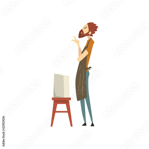 Male sculptor character working on a marble statue, creative artistic hobby or profession vector Illustration on a white background