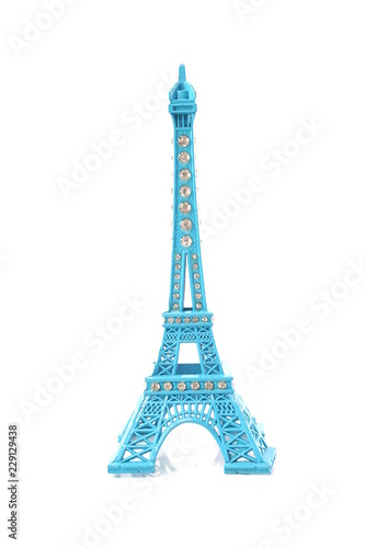 Fototapeta Naklejka Na Ścianę i Meble -  blue Eiffel tower statue isolated on white background