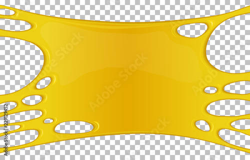 Yellow sticky slime banner with copy space. Frame of golden honey. Popular kids sensory toy vector illustration. Realistic liquid mucus isolated object. Abstract design element with detailed slime. photo