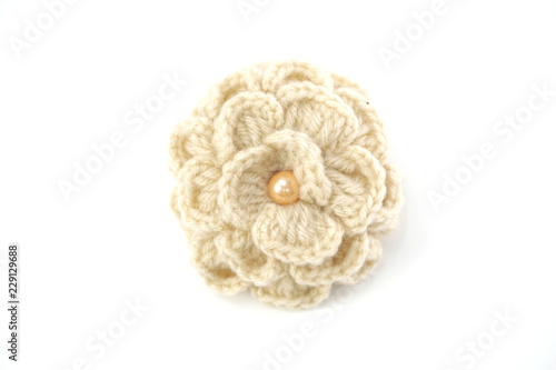 handmade knitting crochet flowers isolated on white background