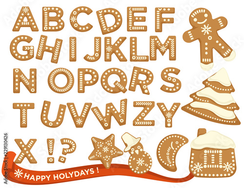 Happy holidays, Christmas abc letters font, graphic design