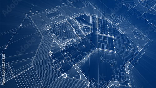 Architecture design: blueprint plan - illustration of a plan modern residential building / technology, industry, business concept illustration: real estate, building, construction, architecture