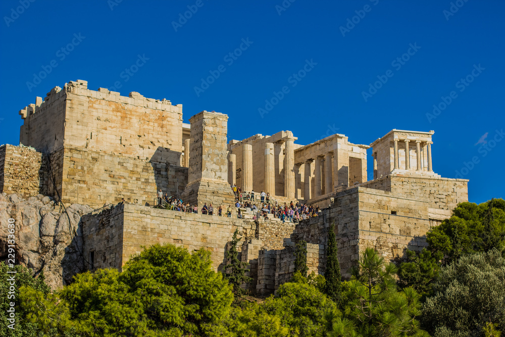 tourism and sightseeing concept of over crowded of people in architectural ancient Greek place old marble temple   