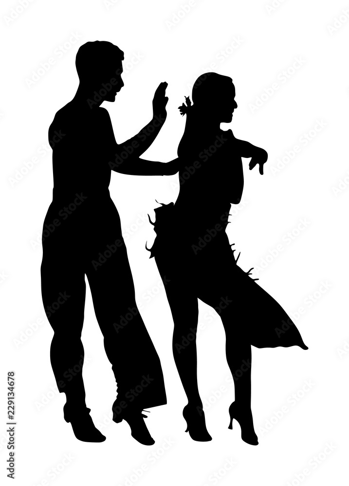 Elegance tango Latino dancers vector silhouette isolated on white background. Dancing couple. Partner dance salsa, woman and man in love. lady and gentleman dance passionate Latin erotic sensual dance