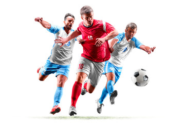caucasian soccer players isolated on white background
