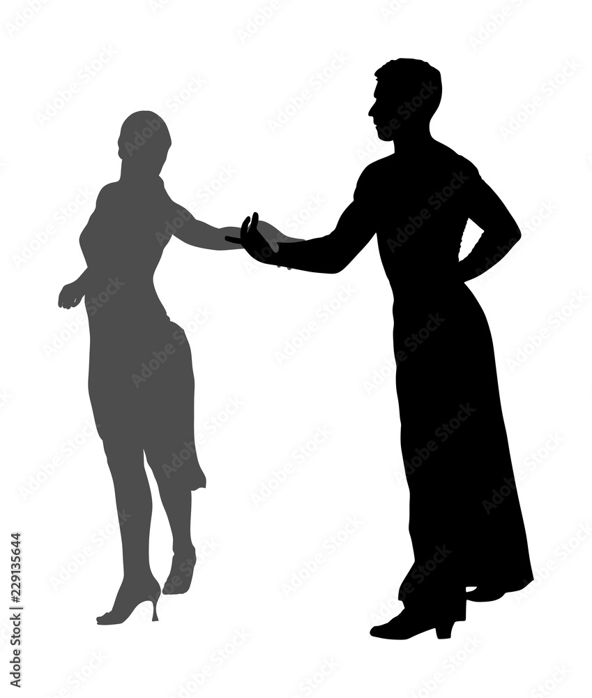 Elegance tango Latino dancers vector silhouette isolated on white background. Dancing couple. Partner dance salsa, woman and man in love. lady and gentleman dance passionate Latin erotic sensual dance