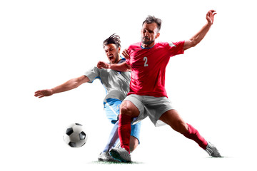 caucasian soccer players isolated on white background