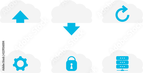 Gray-blue flat icons set. Cloud data technology