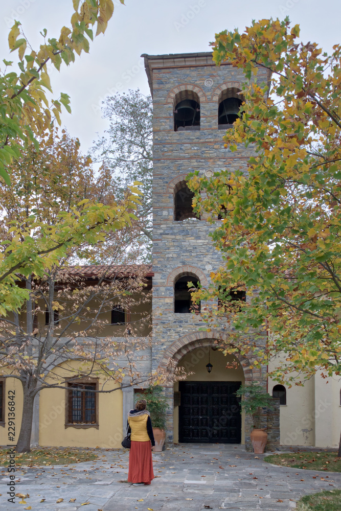 Naklejka premium The entrance of the male privilege area of the Monastery of saint Dionysius of Olympus