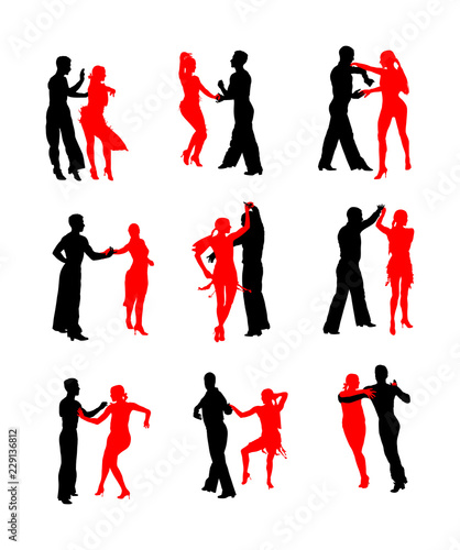 Elegance tango Latino dancers vector silhouette isolated on white background. Dancing couple. Partner dance salsa  woman and man in love. lady and gentleman dance passionate Latin erotic sensual dance