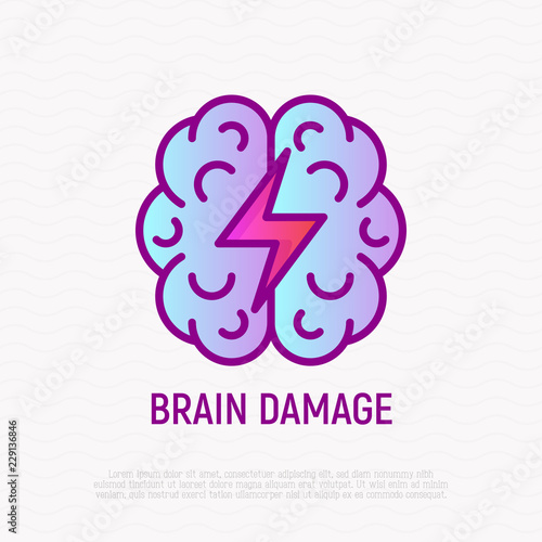 Brain damage thin line icon. Modern vector illustration of heart attack symptom.