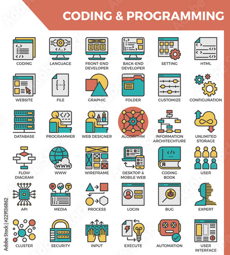 Coding & Programming concept detailed line icons set in modern line icon style concept for ui, ux, web, app design