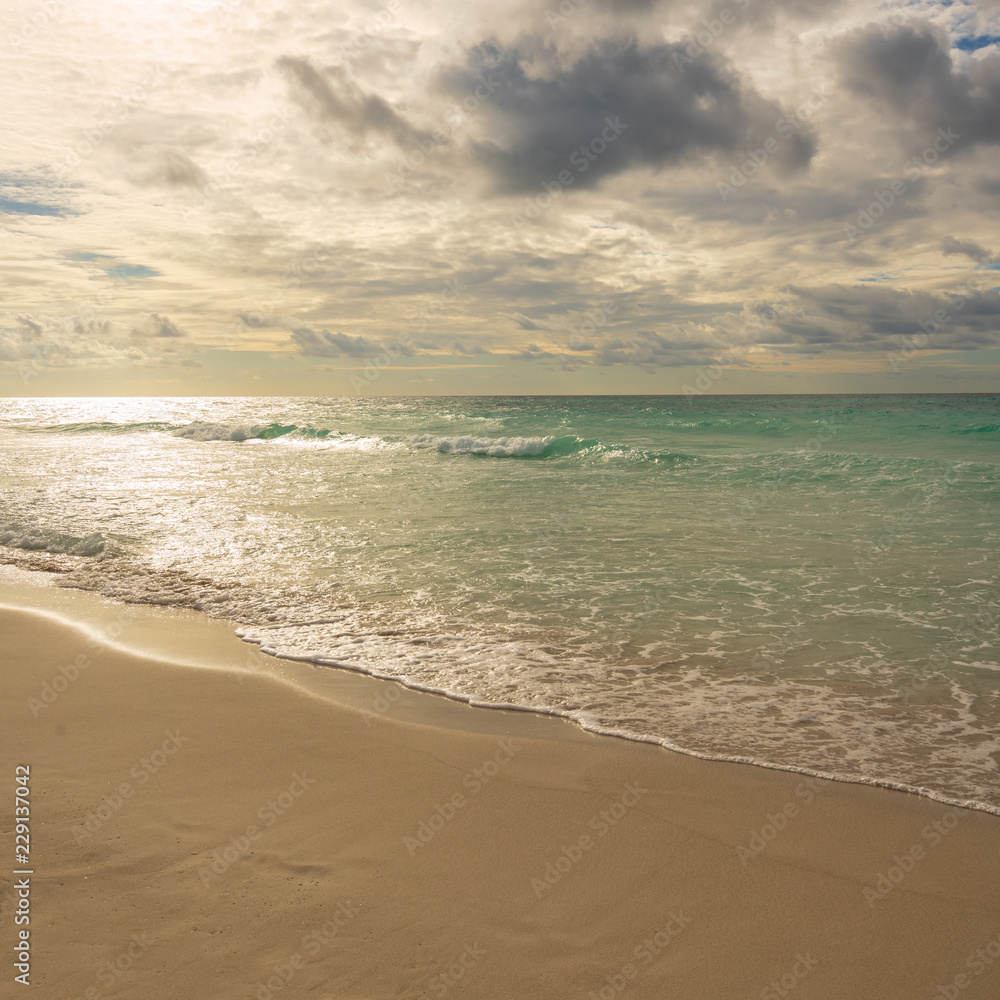 awesome evening on the beach of Varadero, Cuba,square photo. awesome evening on the beach of Varadero, Cuba,square photo.