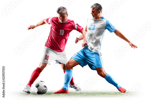 Fototapeta Naklejka Na Ścianę i Meble -  caucasian soccer players isolated on white background