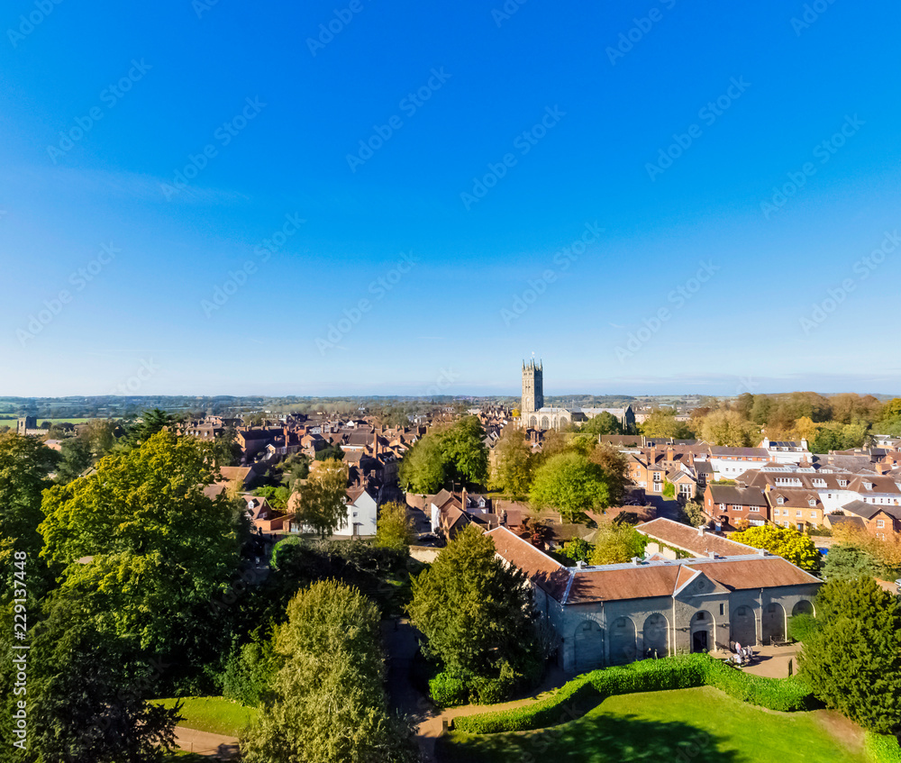 Aerial view of Warwick, Warwickshire, United Kingdom
