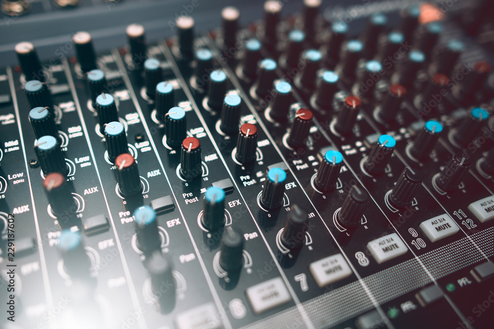 Equalizer console. Digital sound audio mixer closeup . Studio music recording equipment. Equalizer console. Digital sound audio mixer closeup . Studio music recording equipment.