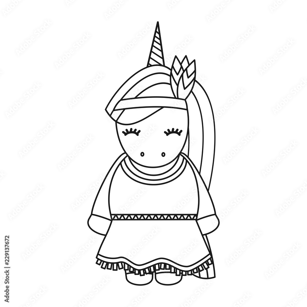 cute cartoon lovely black and white native indian american female