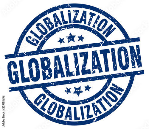 globalization blue round grunge stamp