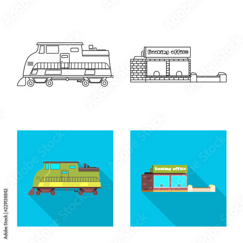 Vector design of train and station sign. Collection of train and ticket stock vector illustration. photo