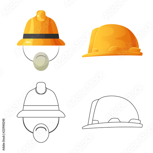 Isolated object of headgear and cap logo. Set of headgear and headwear stock vector illustration.