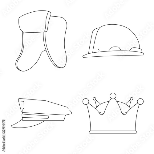 Vector design of headgear and cap logo. Set of headgear and headwear stock symbol for web.