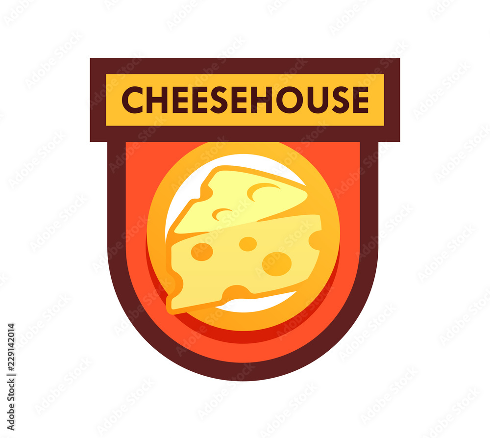Vector Logo for Cafe or Cheese Shop and Dairy Farm Productions. Emblem illustration isolated on white backgound. Vector Logo for Cafe or Cheese Shop and Dairy Farm Productions. Emblem illustration isolated on white backgound.