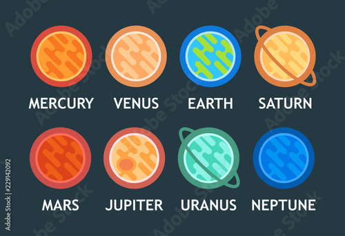 Vector Flat Set of Solar System Planets in Cartoon style