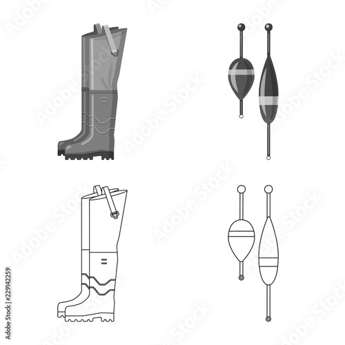 Vector illustration of fish and fishing logo. Collection of fish and equipment stock vector illustration.