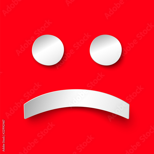 Free Download Sad loneliness white paper smile on red background. Illustration in paper style with shadow. Depressive vector smiley - GFXLoad