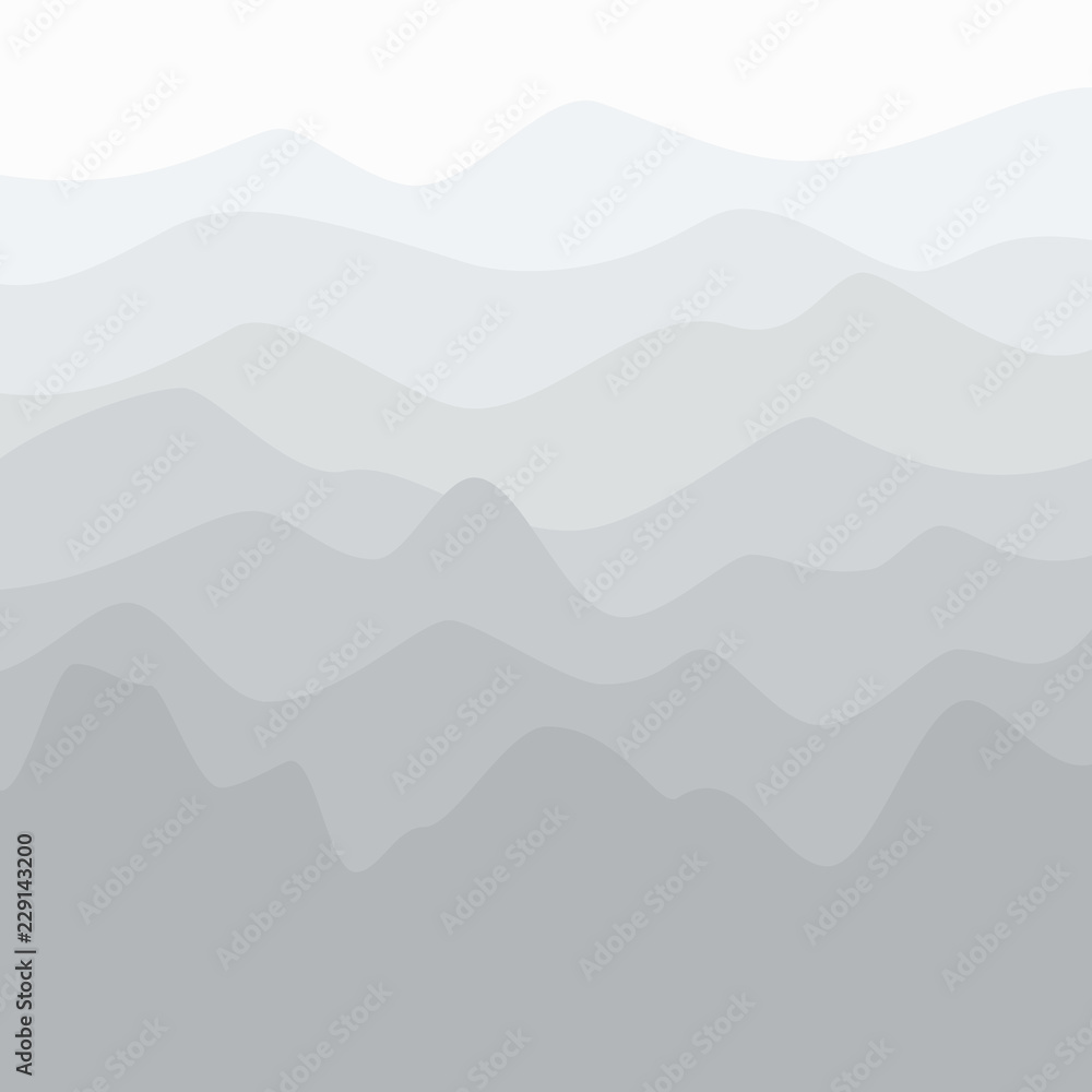 Silhouette of Mountains at Sunrise , Early Morning Mountain View, Peaks and Ridges in Shades of Gray, Travel and Tourism Concept, Vector Illustration