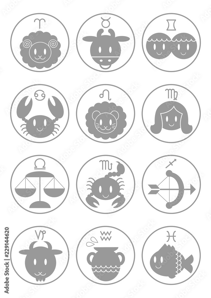 十二星座のマークイラストセット(グレー) 十二星座のマークイラストセット(グレー)