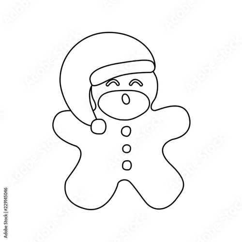 Vector illustration icons set of gingerbread men dressing in red Santa Claus' clothes on a white background. Black outline