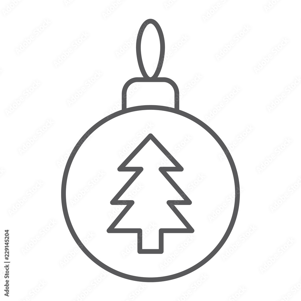 Christmas tree ball thin line icon, xmas and decoration, bauble sign, vector graphics, a linear pattern Christmas tree ball thin line icon, xmas and decoration, bauble sign, vector graphics, a linear pattern