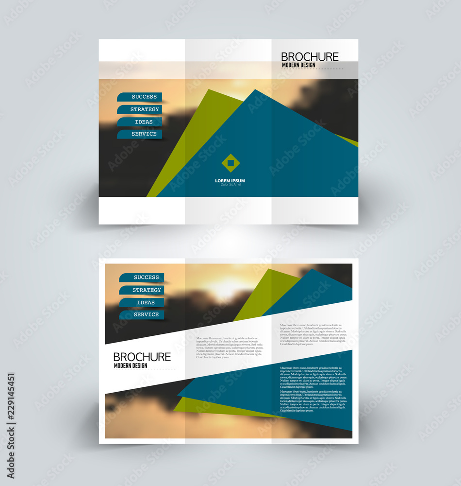 Brochure design. Creative tri-fold template. Abstract geometric background  leaflet layout. Blue and green color vector illustration. Stock Vector |  Adobe Stock