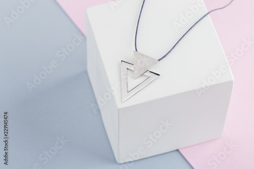 Modern minimalist geometric silver necklace triangle shape